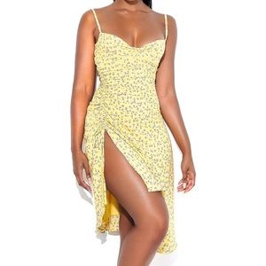 Miss Circle Yellow side slit dress